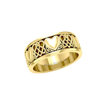 Celtic Knotwork 14K Yellow Gold Heart Spinner Ring GTR3644 - Jewelry